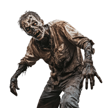 A terrifying zombie emerges with a grotesque appearance on a stark transparent background, ready to instill fear, Scary Zombie Portrayed Isolated on transparent background png