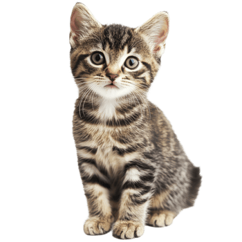 Young tabby cat sitting gracefully on a clean transparent background, showcasing its playful curiosity and charm, Young cat on transparent background png