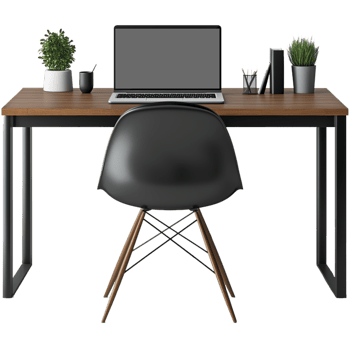 Professional Office Desk with Lamp and Table Isolated in Workplace Design png