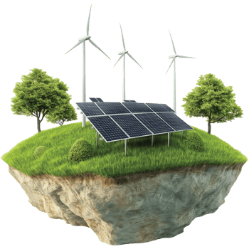Solar Panel and Wind Turbine on Isolated Green Island png