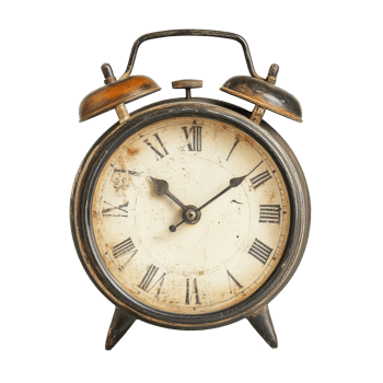 Classic vintage alarm clock with Roman numerals on a transparent background highlighting its nostalgic design and charm, classic vintage alarm clock isolated on transparent background png
