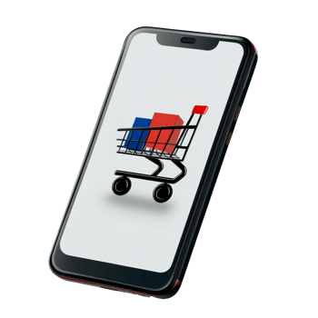 Online shopping experience with a smartphone featuring a shopping cart on a transparent background, file no background Online shopping app on smartphone png