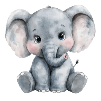 Cute little elephant sitting and smiling against a transparent background, radiating joy and innocence with its adorable features, cute little elephant isolated on transparent background png