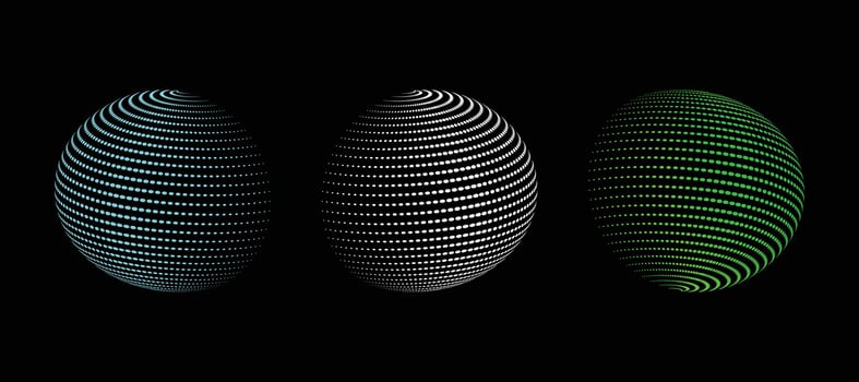 Abstract halftone globe spheres with dotted lines. 3d halftone dot effect sphere. vector