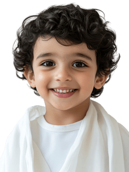 Smiling Young Boy Portrait in White Shirt and Scarf with Transparent Background png