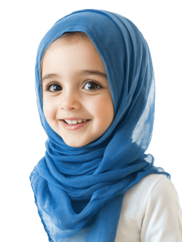 Smiling Young Girl in Blue Hijab and White Top Portrait with Transparent Background png