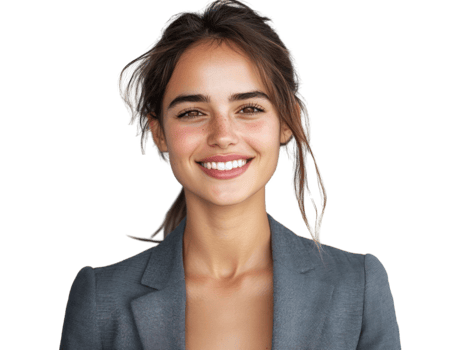 Smiling Young Woman Portrait in Gray Suit with Transparent Background png
