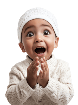Young Child With Surprised Expression Wearing Knitted Beanie and Sweater on Transparent Background png