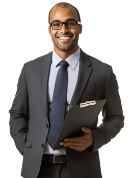 A smiling man in a suit holding a clipboard png