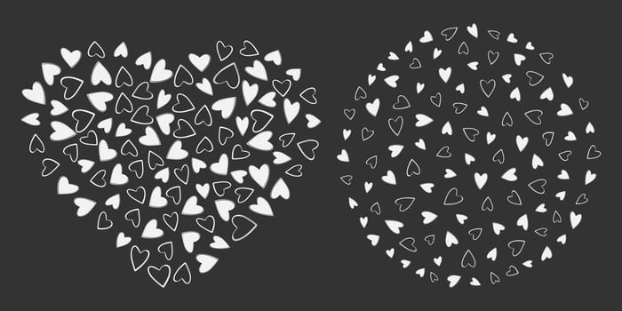 Heart shape hearts and Circular Background Light on dark. St Valentines Day or White Day greeting. Isolated illustration Thematic cards or web promo banner, leaflets, print materials, price tag vector