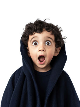 A young boy wearing a blue hoodie and looking surprised png