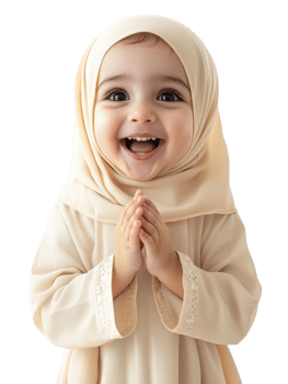 Joyful Child Wearing Beige Hijab Smiling with Clasped Hands Isolated on Transparent Background png