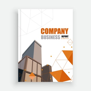 a business report cover with orange and white geometric shapes vector
