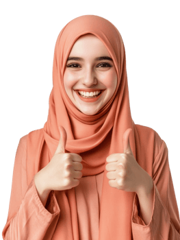 Smiling Young Woman with Thumbs Up in Peach Hijab on Transparent Background png
