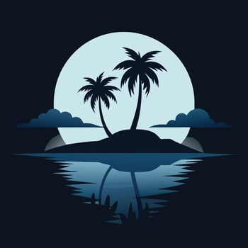 Vintage-Inspired Tropical Island Illustration in Monochrome Ink Style vector