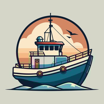 Hand-Drawn Fishing Vessel Illustration with Detailed Black Ink Linesk vector