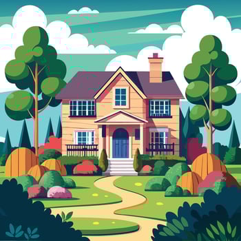 illustration of a house in the countryside vector