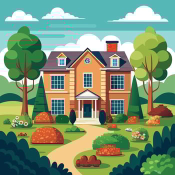 an illustration of a house in the countryside vector