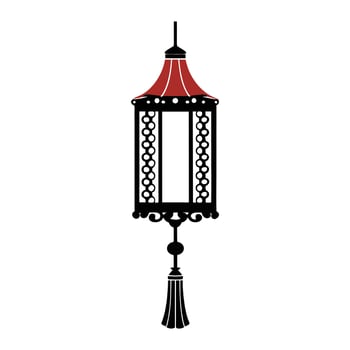 a black and red lantern with a red tassel vector