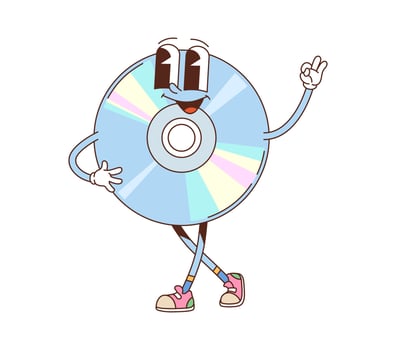 Cartoon groovy CD compact disk funny character vector