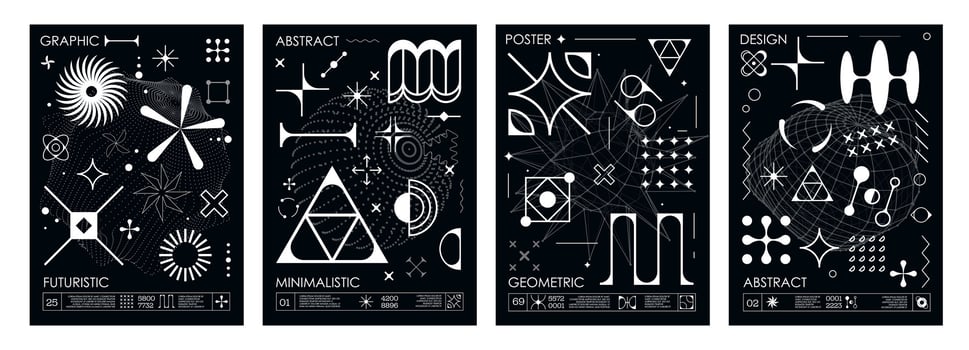 Abstract brutal posters with y2k geometric shapes vector