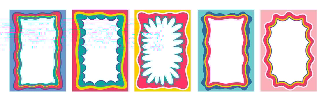 Retro y2k color scallop wavy frames and borders vector