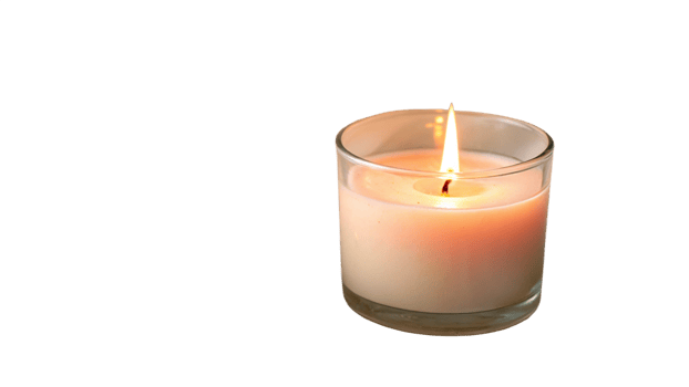 a candle is lit in a glass on a transparent background png