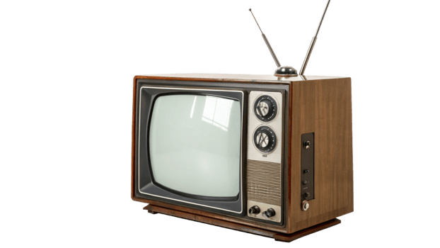 an old television with a wooden frame and antenna png