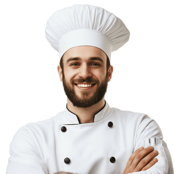Portrait of a smiling handsome chef with a hat, isolated on Transparent background png