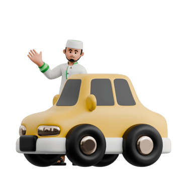 3D Muslim Man Traveling with car png