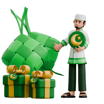 Muslim Man Decorating Ketupat png