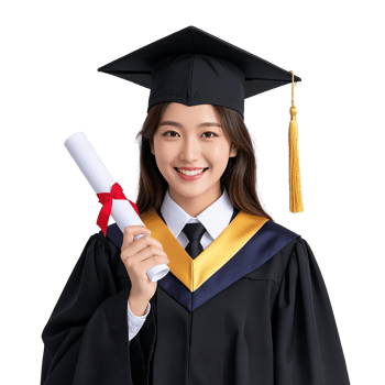 Smiling Young Woman In Graduation Gown and Cap Holding Diploma Isolated On Transparent Background png