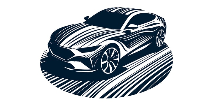 A car is shown in a black and white drawing vector