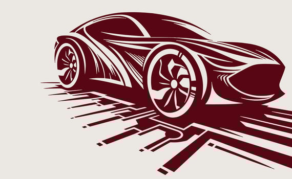 An illustration of a car on a circuit board vector