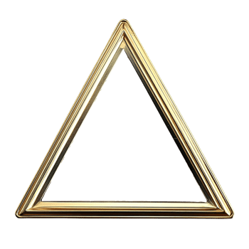 Sleek Geometric Triangle Photo Frame with Shiny Brass Borders Isolated on Transparent Background png