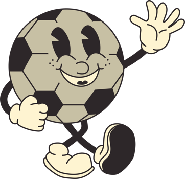Retro cartoon style soccer ball character, featuring a groovy 70s design. Fun, colorful, and perfect for vintage sports themes png