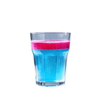 A blue and pink drink in a glass png