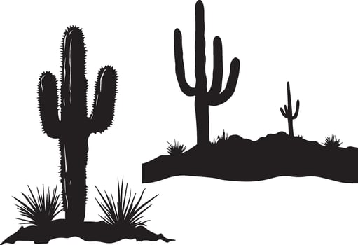 Cactus in desert silhouette black and white vector
