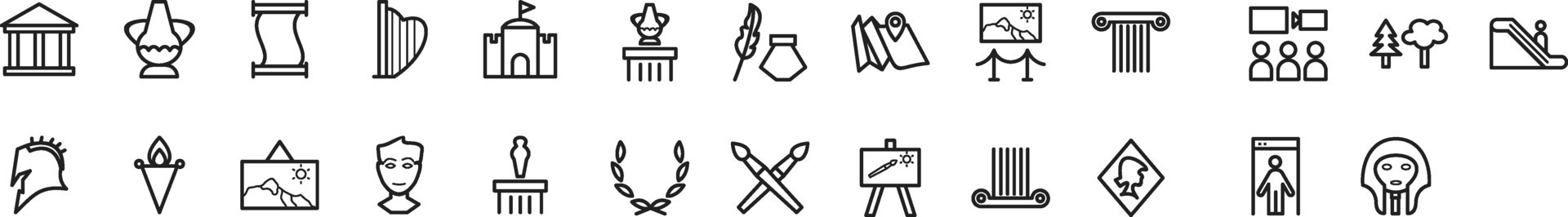 Line icons about museum. 25 museum icons. vector