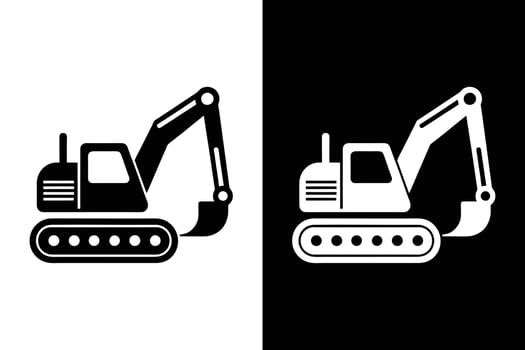 Excavator icon silhouette A heavy equipment. A bucket digger for a construction and industrial work design vector