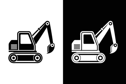 Excavator icon silhouette. Heavy equipment A bucket digger for a construction and industrial work black white background vector