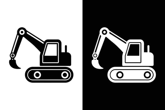 Excavator icon silhouette A heavy equipment. A bucket digger for a construction and industrial work. vector