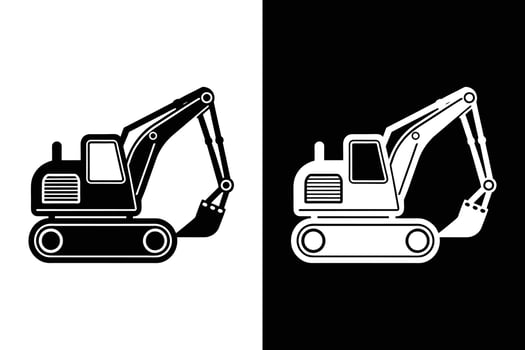 Excavator icon silhouette. A bucket digger for a construction and industrial work black white background vector