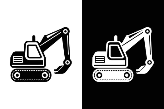 Excavator icon silhouette. A heavy equipment. A bucket digger for a construction and industrial work black white vector