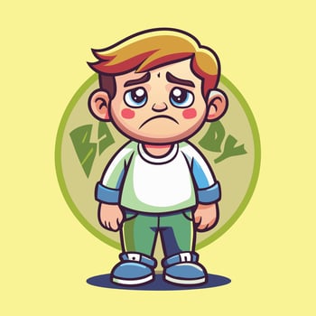 Depressed Blue Boy Character Cartoon Illustration vector