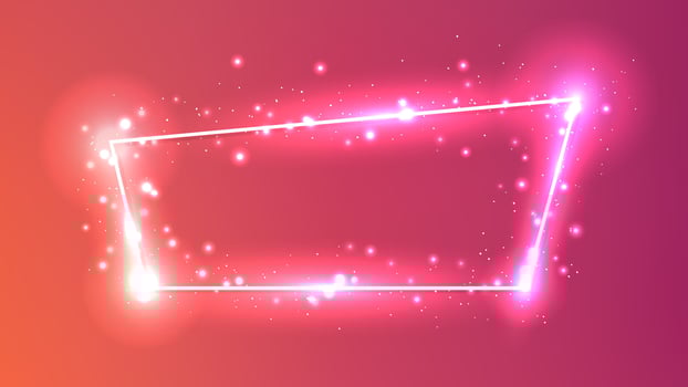 Neon trapezoid frame with shining effects and sparkles vector