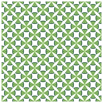 A vibrant, geometric pattern of green watermelon slices on a white background, arranged in a criss cross layout. , It could be used as a school bag, kids dress, wallpaper, fabric design vector