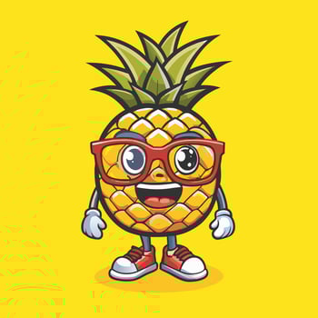 Humorous Pineapple Character Adorned with Eyeglasses Illustration vector