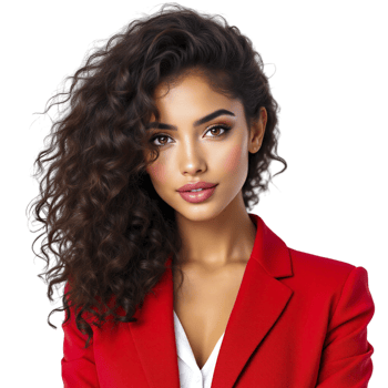 A beautiful young woman with curly hair in a red blazer png