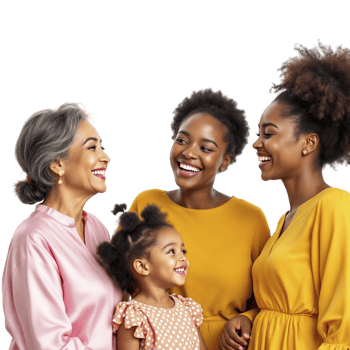 Three women and a child are smiling together png